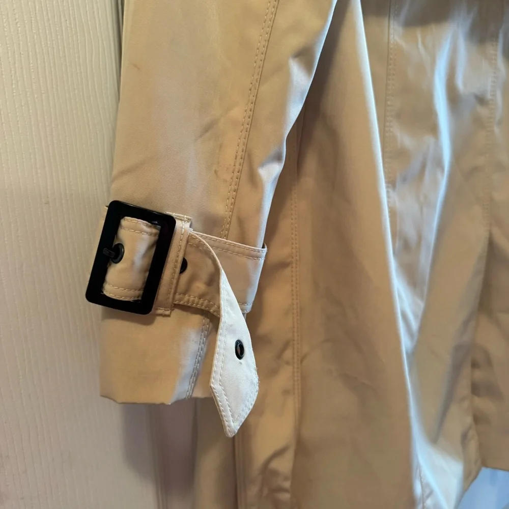 Joan Rivers Trench Rain Coat Beige Womens Small Button Front Pockets Belt Loops - Picture 6 of 14
